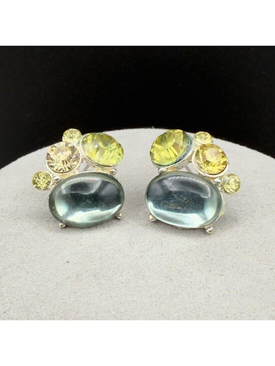 Napier Jewelry - Napier Vintage Clip On Earrings Cabochon Silver Tone Blue Green Yellow READ